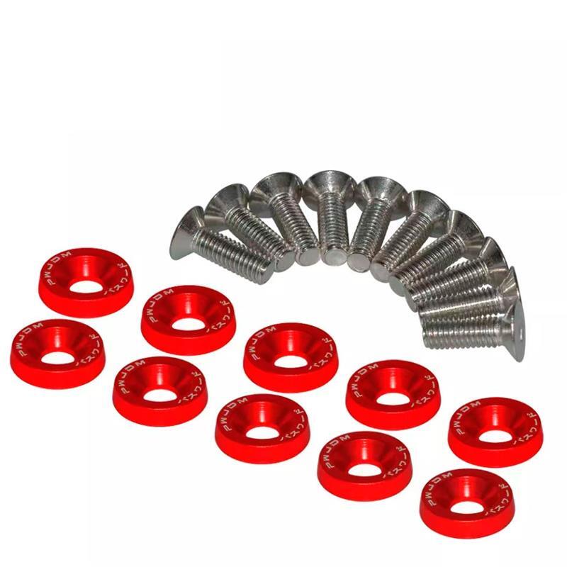 Arandela JDM roja con tornillos M6x16  - 10uds 2/5