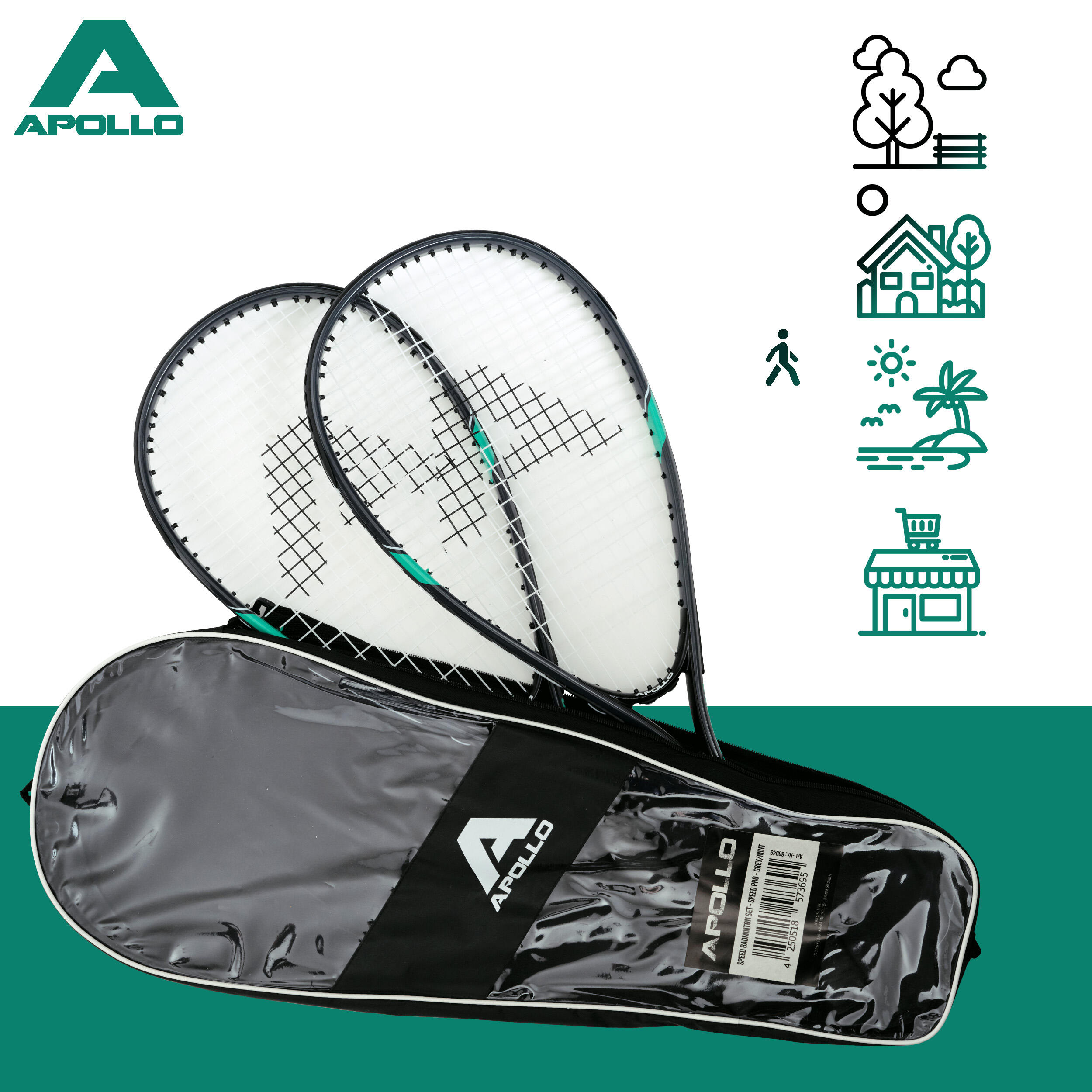 Set Speed Badminton con bolsa Apollo 2 raquetas aluminio 7/7