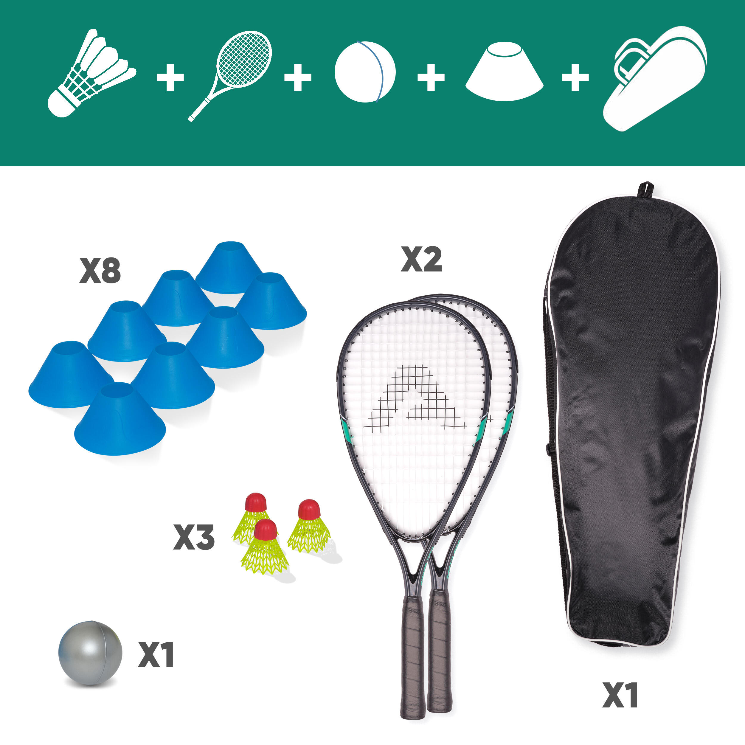 Set Speed Badminton con bolsa Apollo 2 raquetas aluminio 5/7