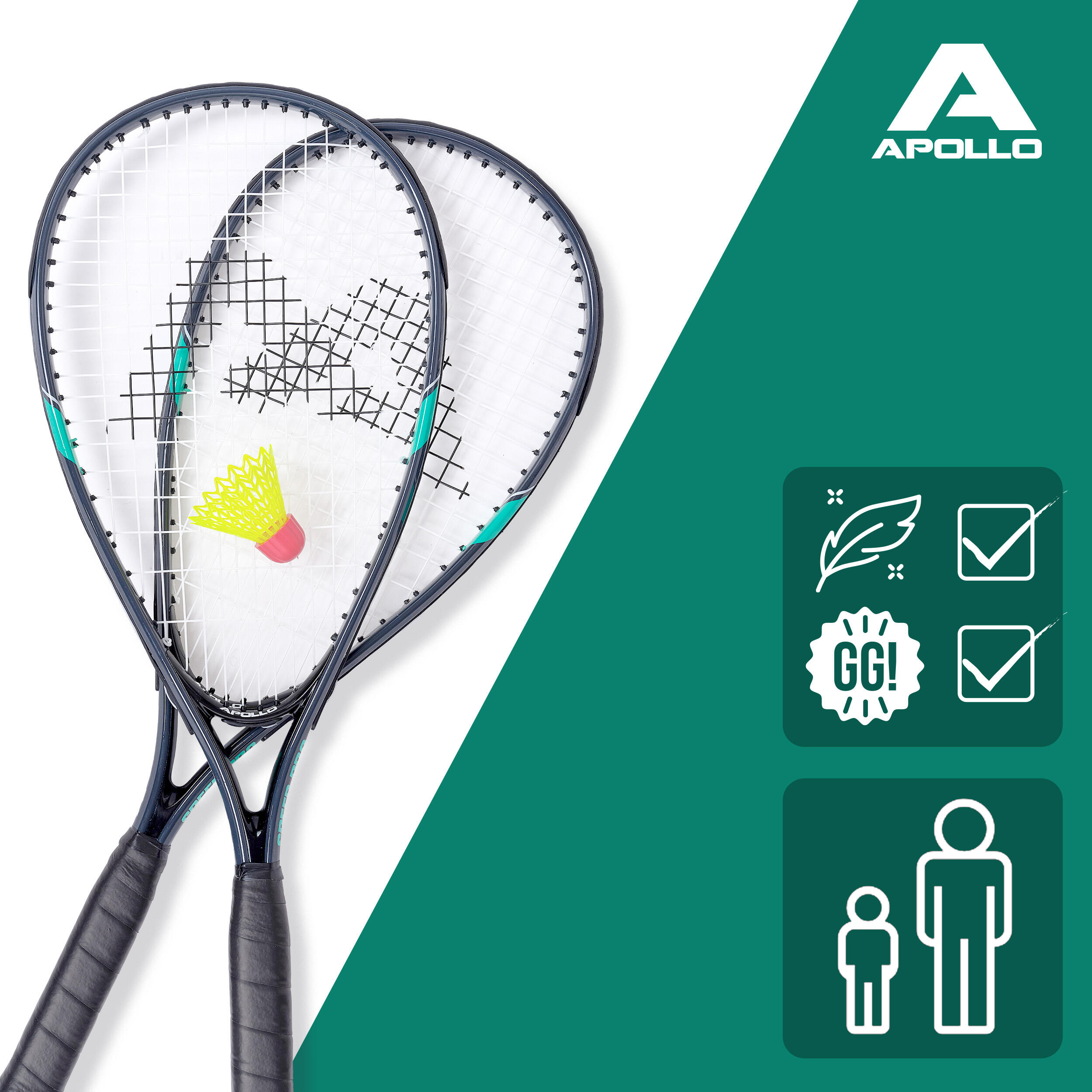 Set Speed Badminton con bolsa Apollo 2 raquetas aluminio 6/7