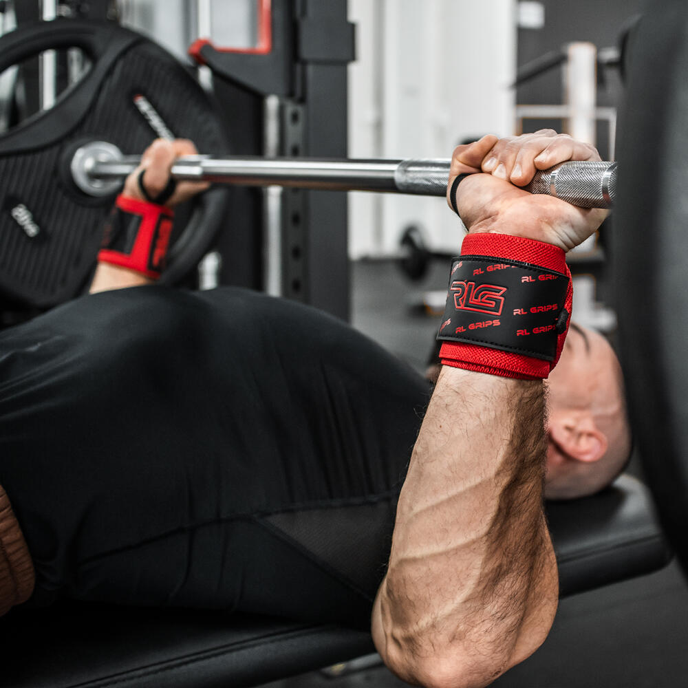 Straps de Musculación + Muñequeras de Gimnasio RL Grips Rojo y Rojo 3/7