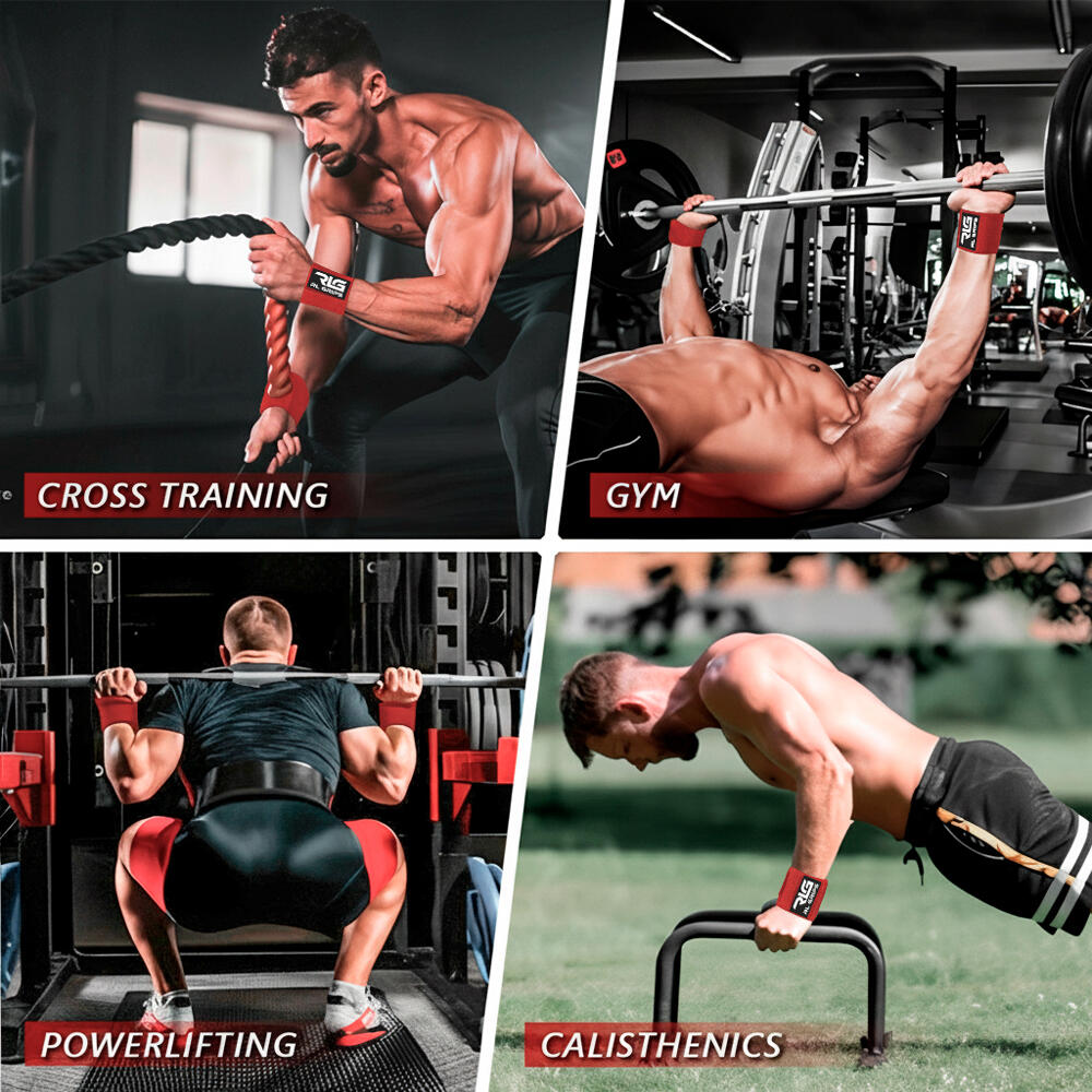 Muñequeras gimnasio compresión velcro 2 unidades pesas musculación fitness Rojo 7/7