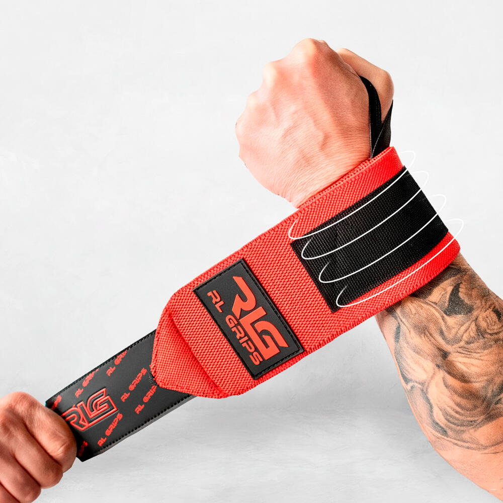 Straps de Musculación + Muñequeras de Gimnasio RL Grips Rojo y Rojo 7/7