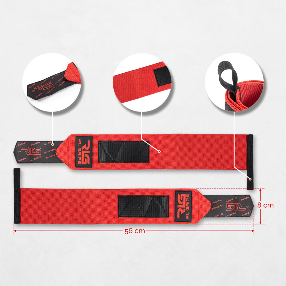 Straps de Musculación + Muñequeras de Gimnasio RL Grips Rojo y Rojo 5/7