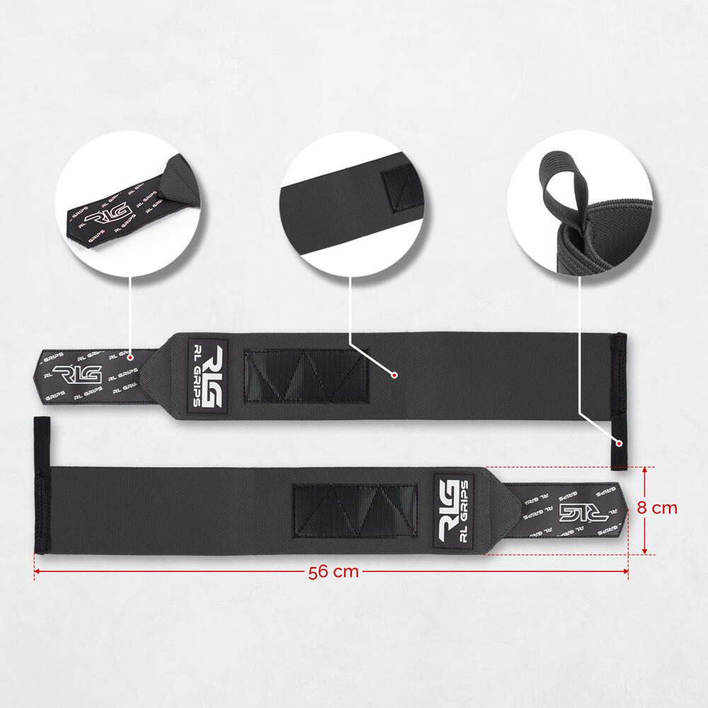 Straps de Musculación + Muñequeras de Gimnasio RL Grips Rojo y Negro 5/7