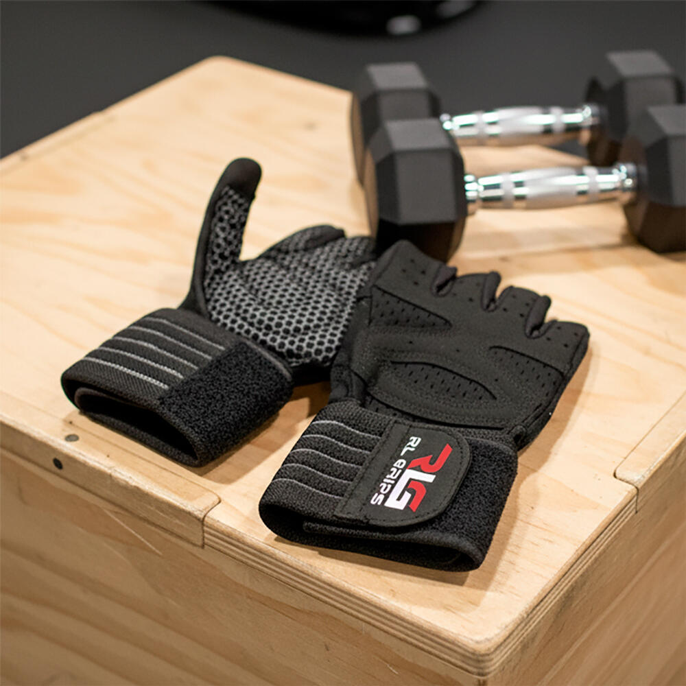 Guantes Gimnasio con Muñequera RL Grips para Pesas y Musculación Fitness - Negro 7/7