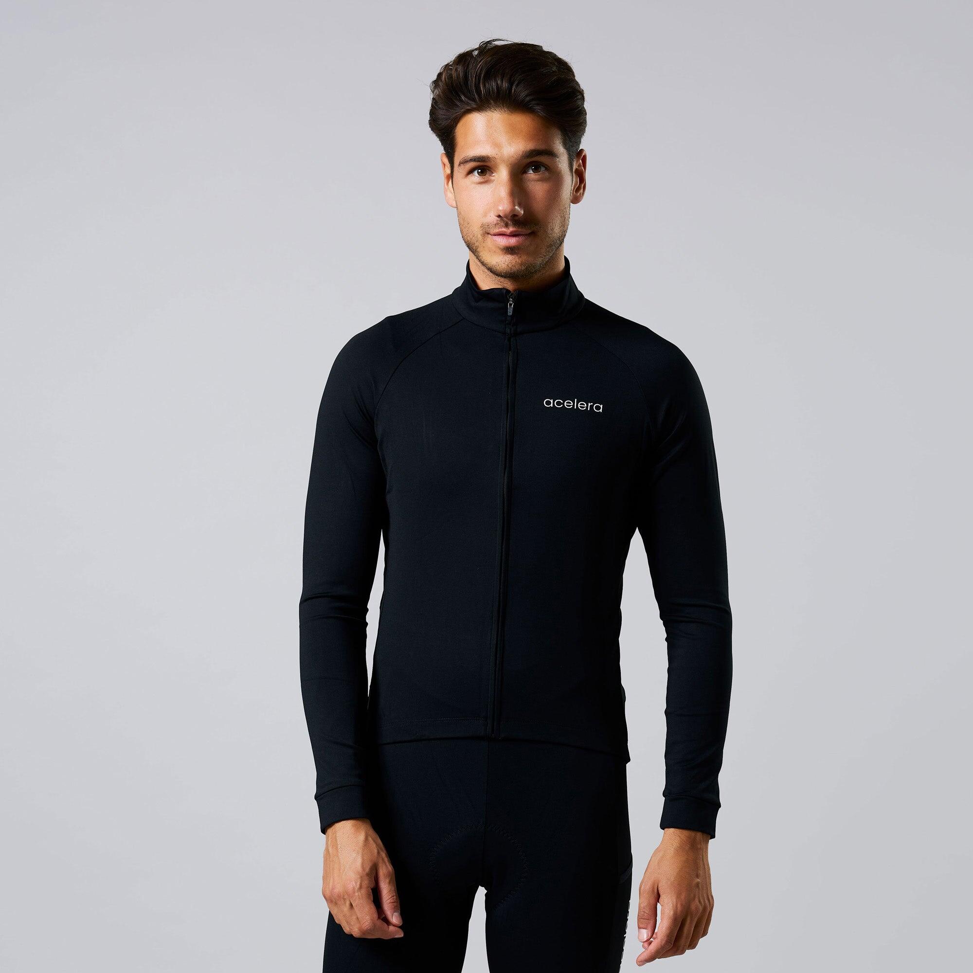 Acelera - Essential Maillot De Cyclisme Thermique Homme Manches Longues Hiver Vélo - Maillot Manches Longues - Noir - Decathlon