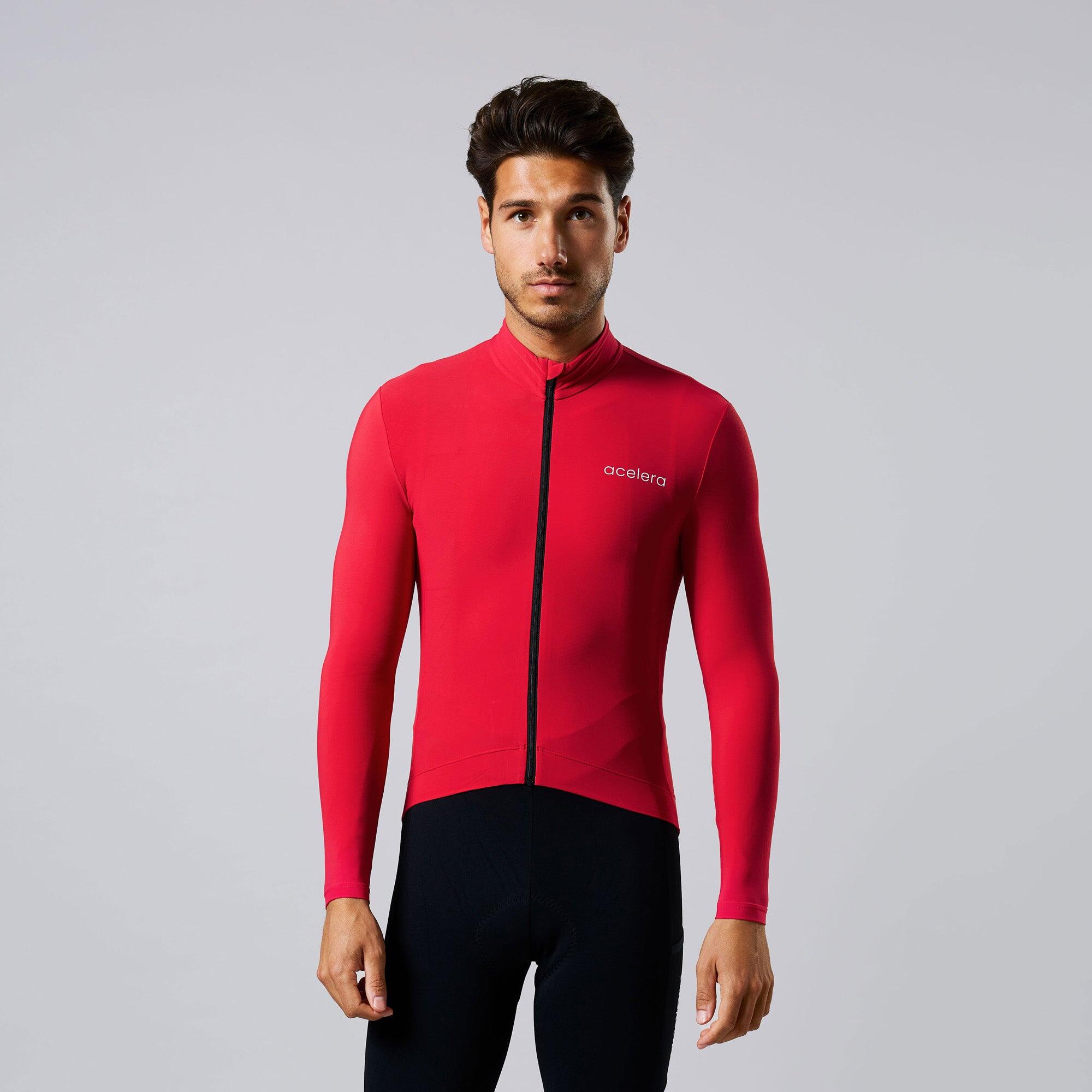 Acelera - Maillot De Cyclisme Chaud Homme Manches Longues Vêtements De Cyclisme De Vélo - Maillot Manches Longues - Rouge - Decathlon