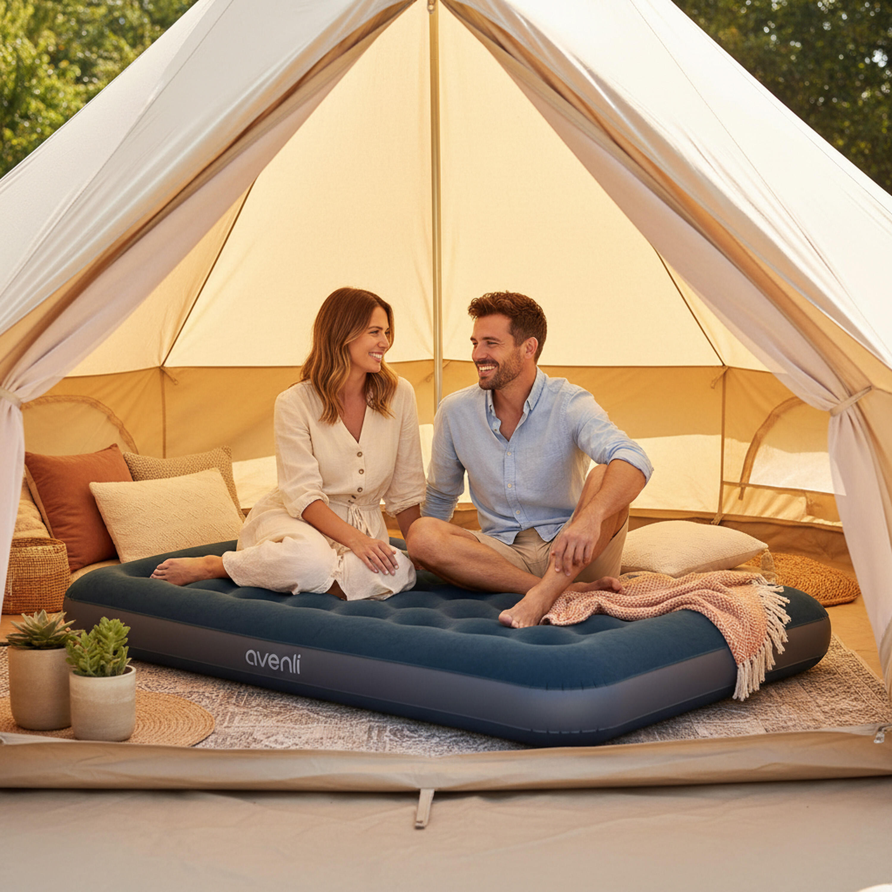 Luftmatratze Camping 2 Personen 191x137x22cm Luftbett mit Fußpumpe Camping 3/7