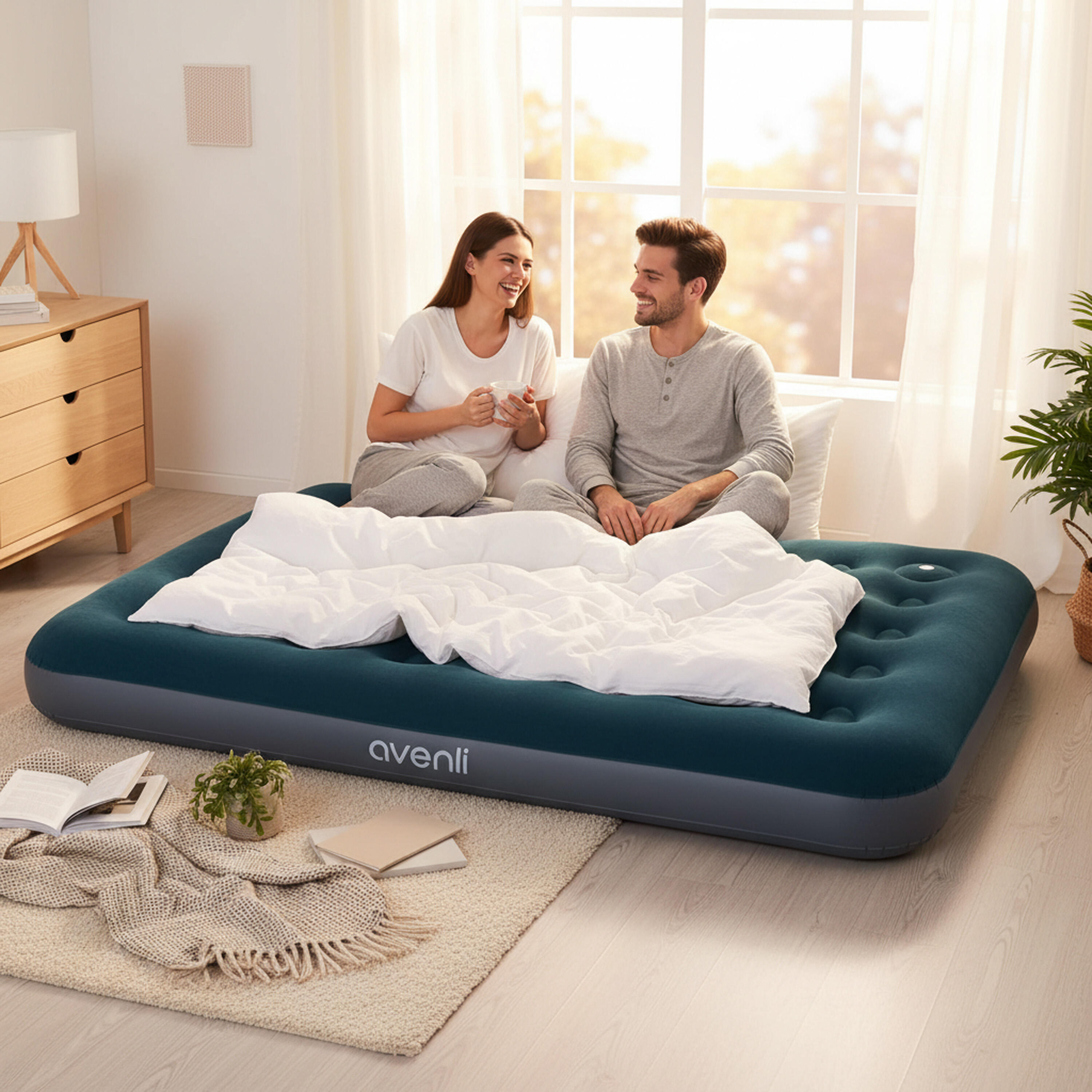 Luftmatratze Camping 2 Personen 191x137x22cm Luftbett mit Fußpumpe Camping 2/7