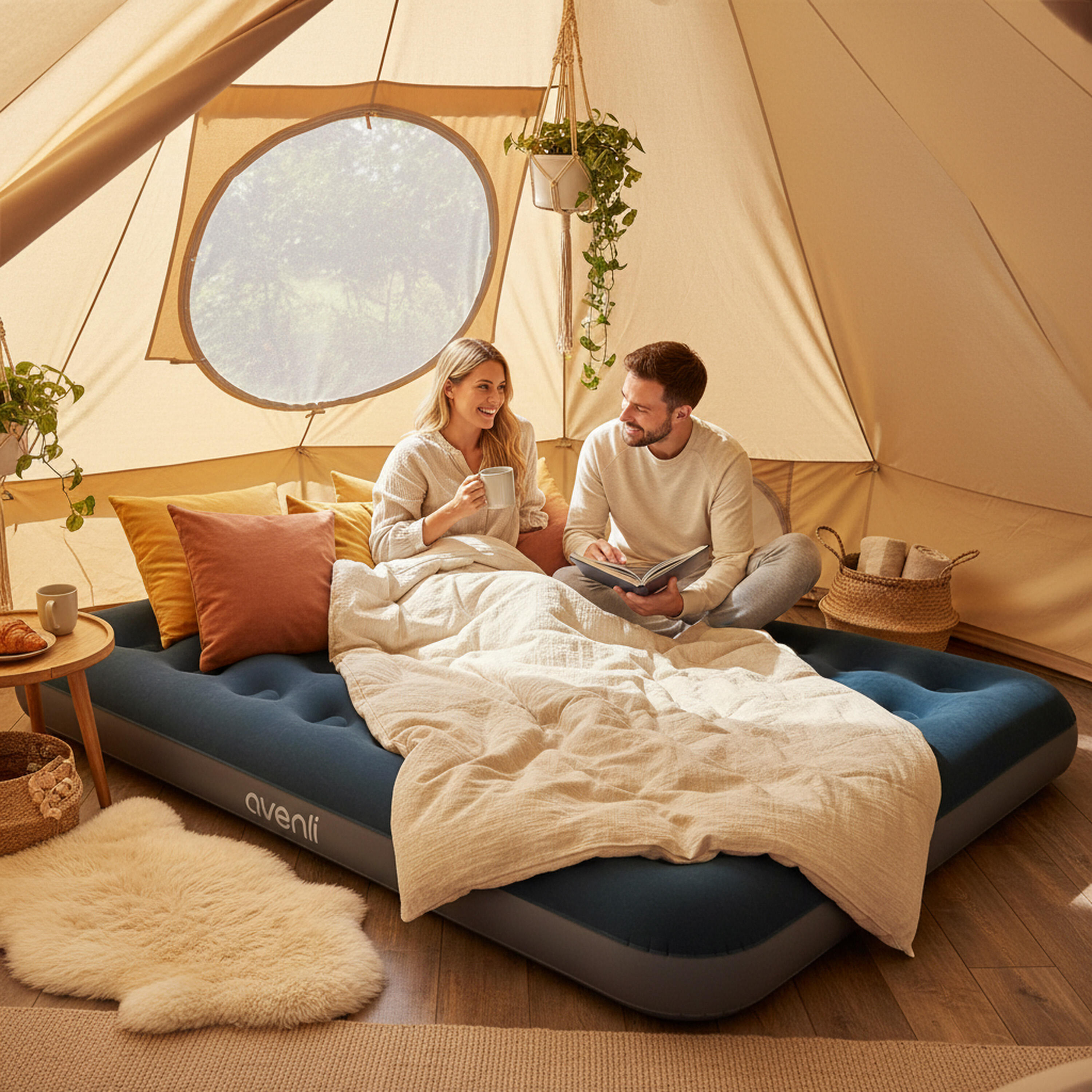 Luftmatratze Camping 2 Personen 191x137x22cm Luftbett mit Fußpumpe Camping 4/7