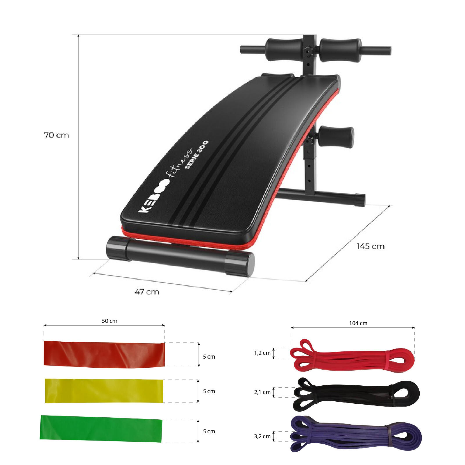 Pack Banco de Musculación Keboo Fitness Serie 300 145x47x70 cm y 6 Bandas Elásti 4/5