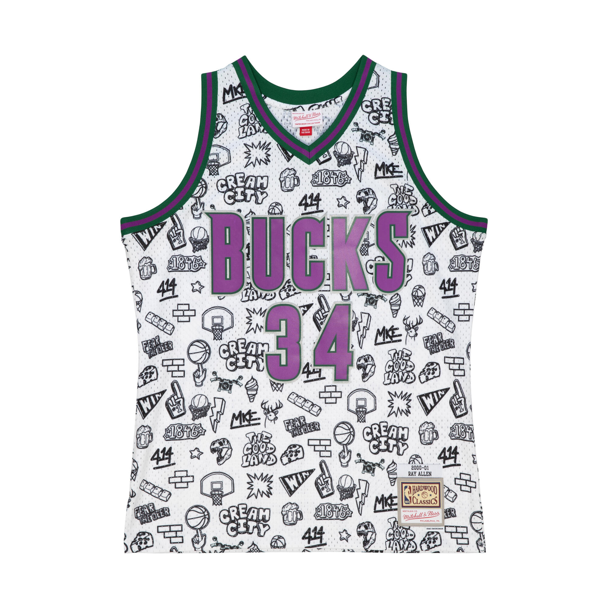MITCHELL & NESS Canottiera Milwaukee BUCks NBA Doodle Swingman 2000 Ray Allen