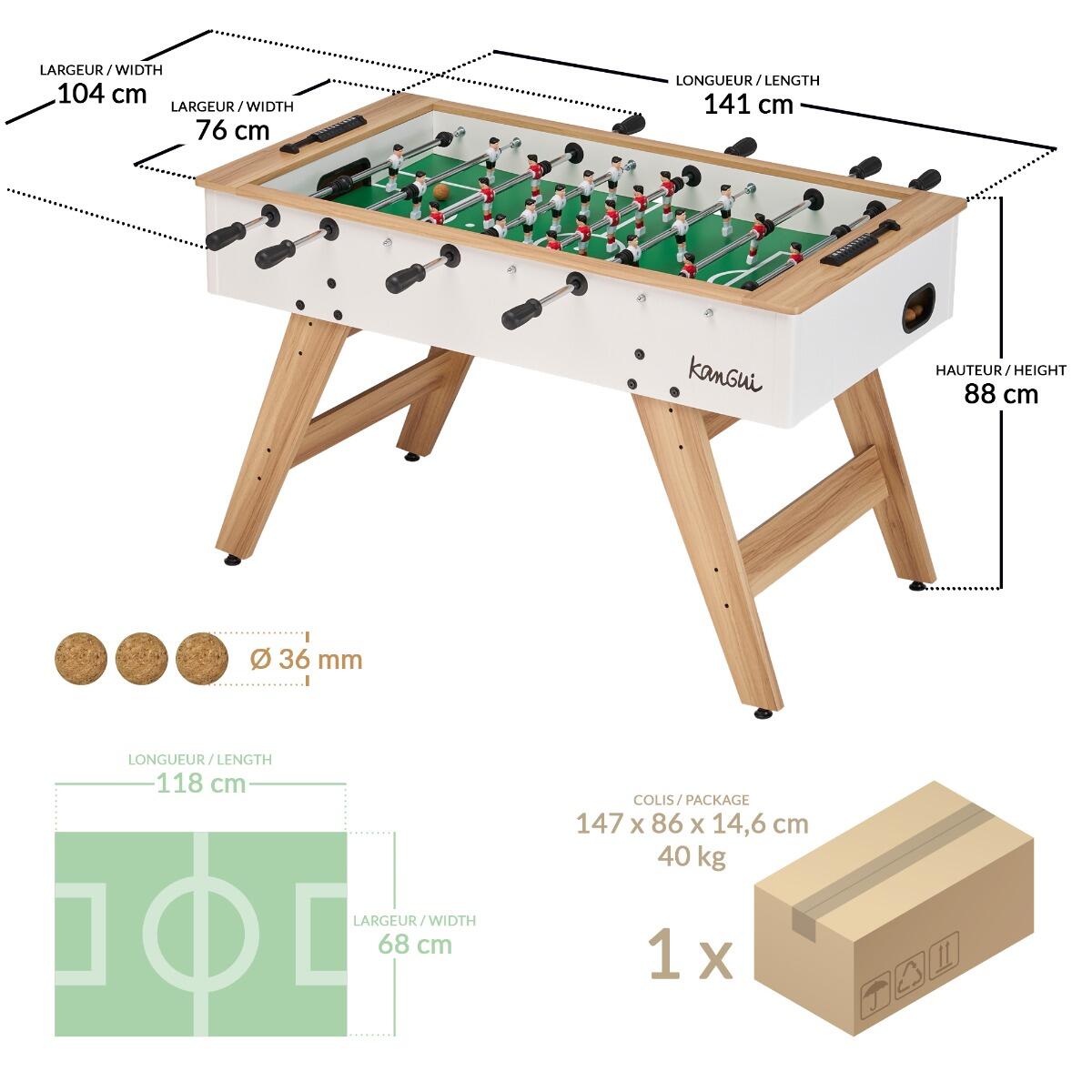 Tischfußball in Weiß-Holz mit 3 Korkbällen für Erwachsene 2/5