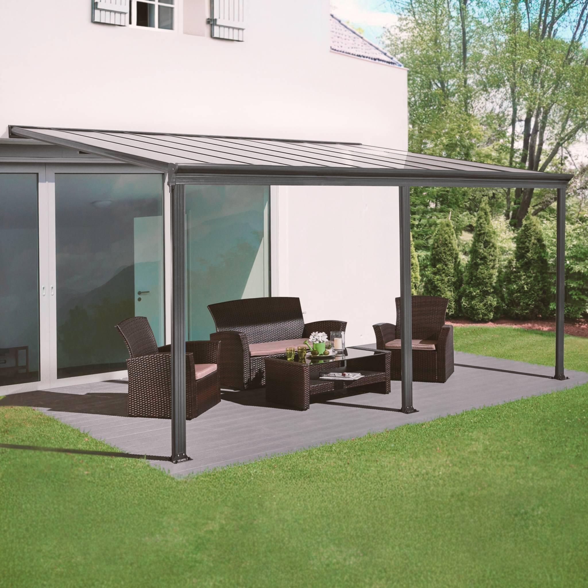Pérgola, carpot encostado em alumínio 3x5m com calha, Antracite 2/4