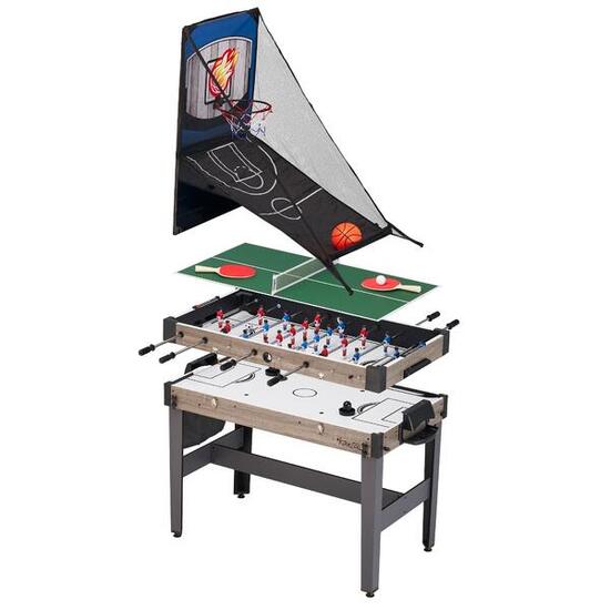 4-in-1-Spieltisch Tischfußball mit Teleskopstangen, Pingpong, Hockey, Basketball