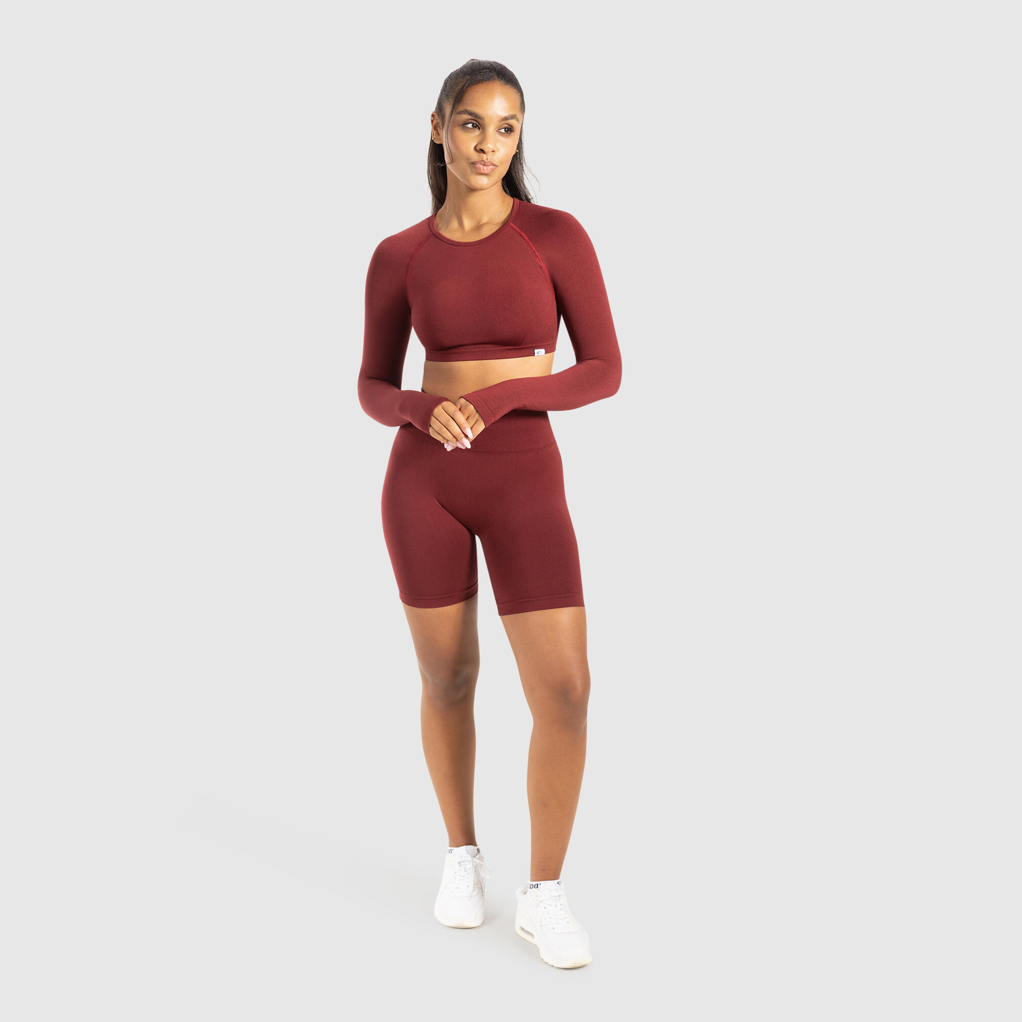 Damen Crop Longsleeve Linnea Bordeaux 3/5