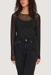t-shirt manches longues Onlhilen Ls Rhinestone Mesh Top Wvn FEMME noir