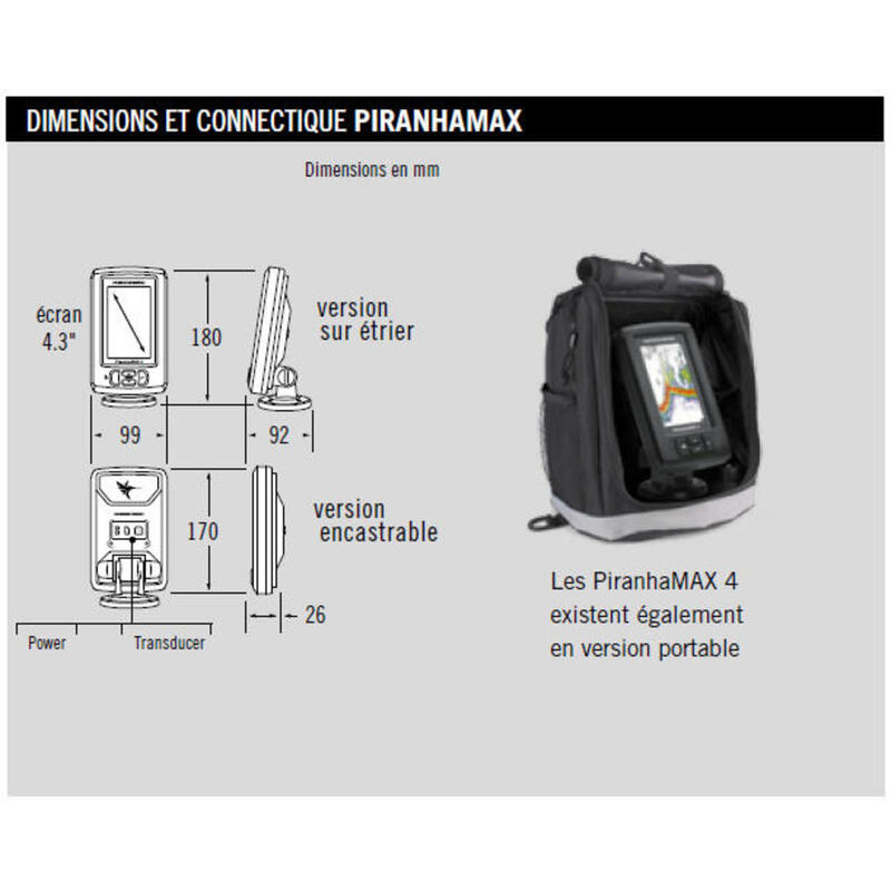 Sonde couleur tableau arriére Humminbird Piranha MAX4 DI - 200/455kHz