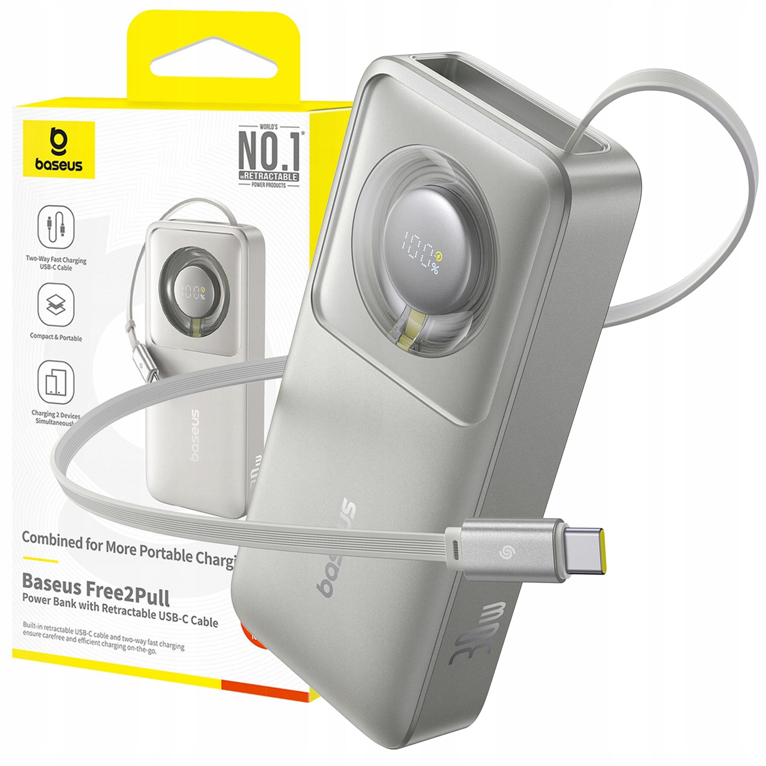 Powerbank  Baseus 10000mAh 30W USB-C + cablu USB-C încorporat 70cm