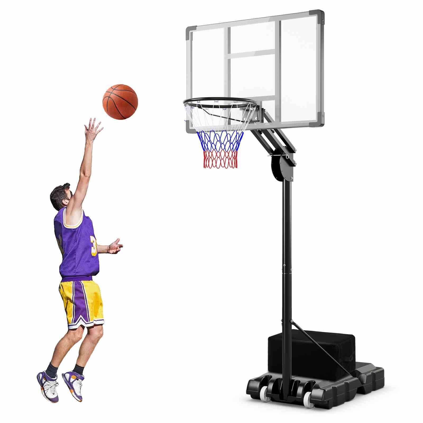 1.5-3.05m Adjustable Basketball Hoop with Shatterproof Backboard and 2 Wheels