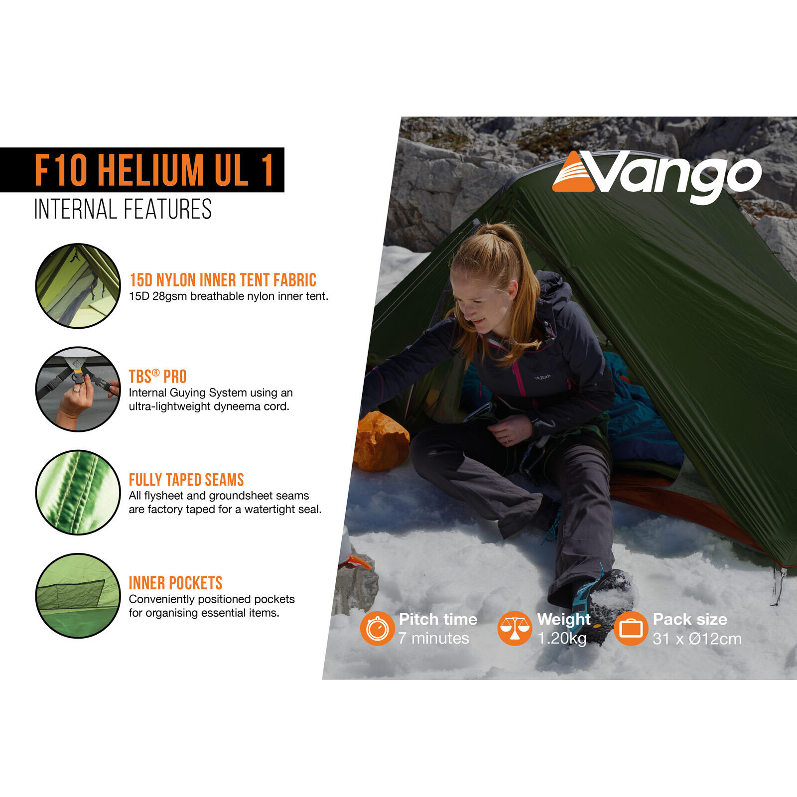 Trekking Tent Helium UL 1 Persoon Camping Eenmansfiets Pop Up 1.23 kg 4/7