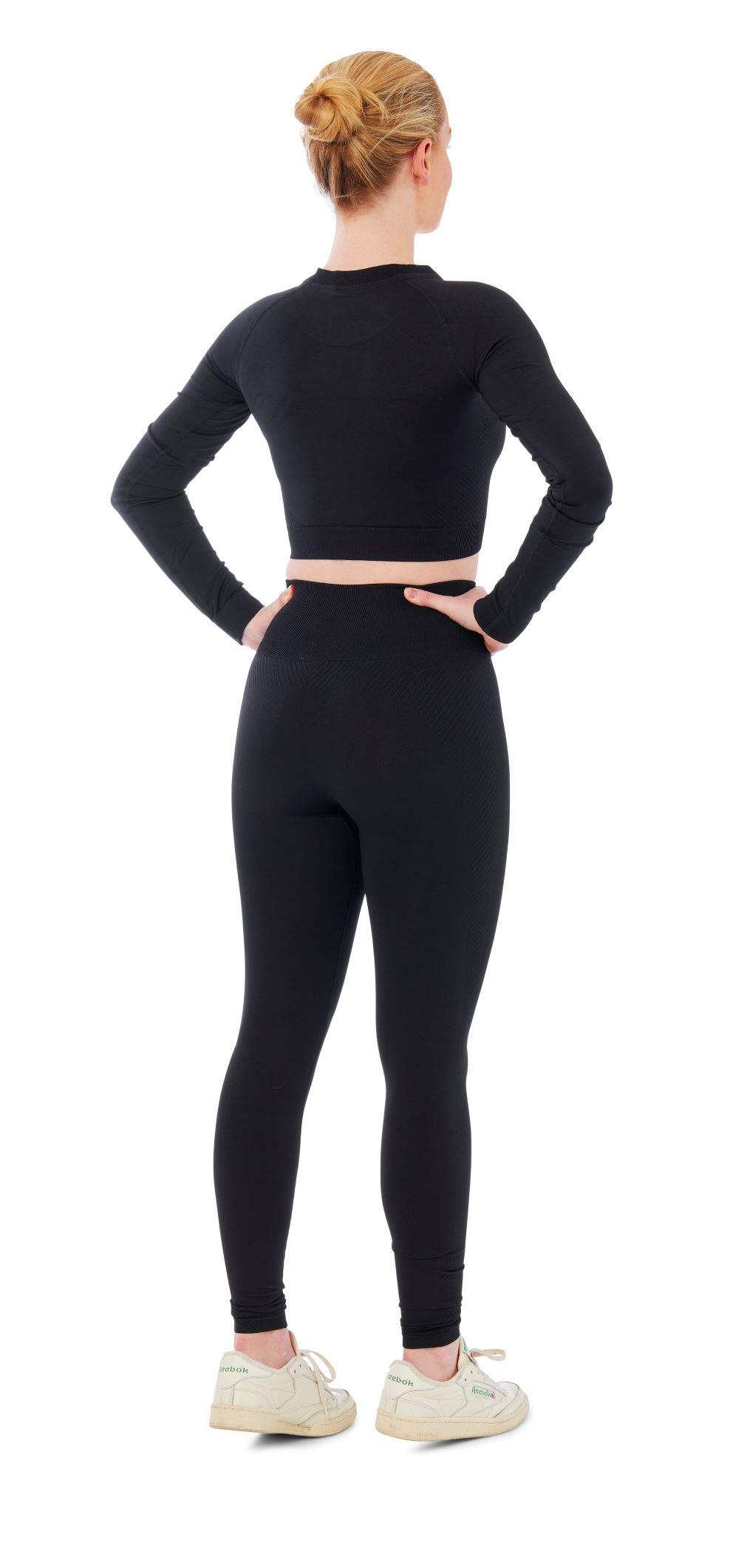 Damski zestaw sportowy Xtreme - legginsy sportowe + sportowy Croptop - Czarny 2/4