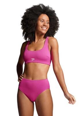 Puma bikinibroekje ribbed high waist brief neon pink combo