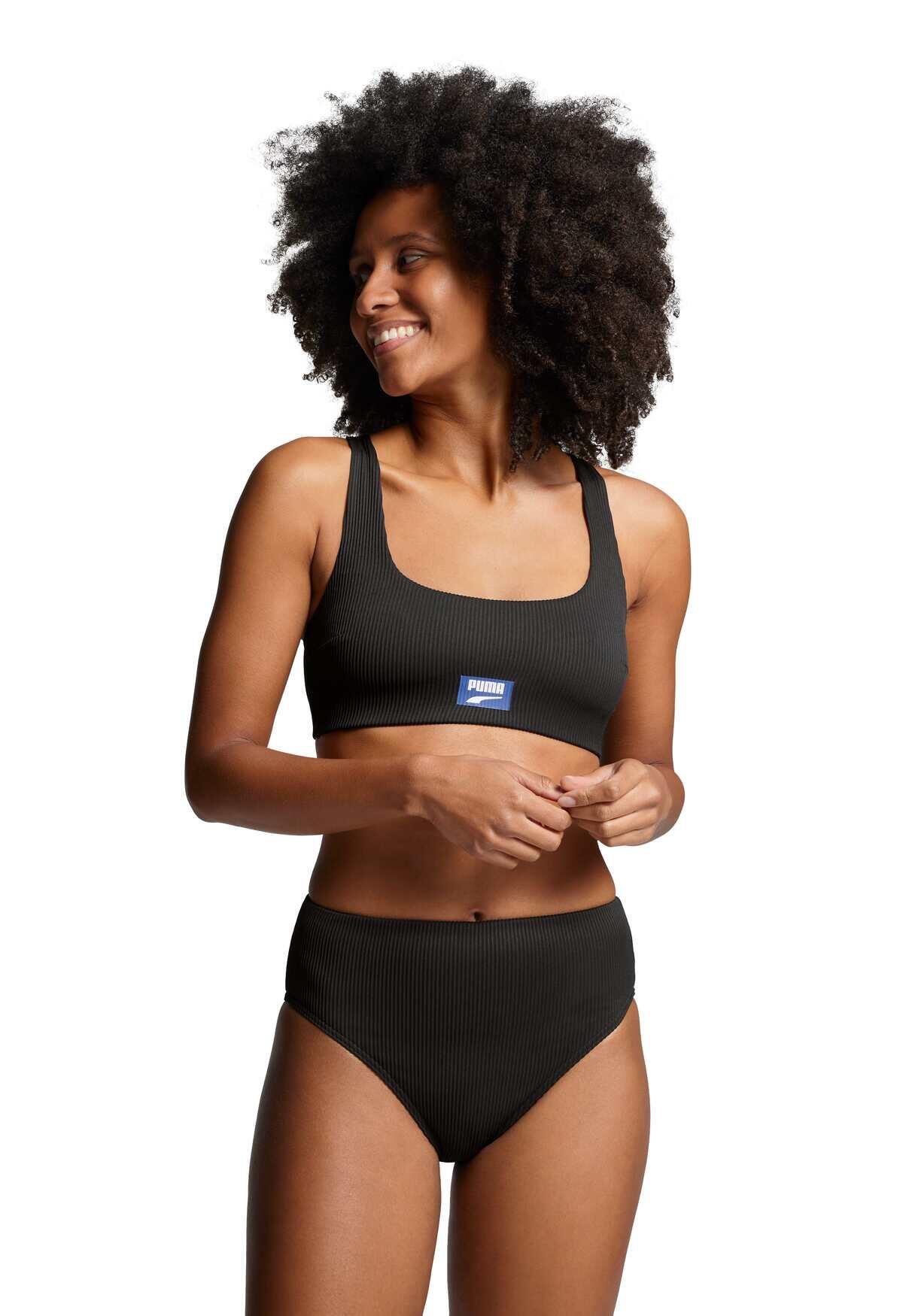 Haut de bikini à encolure côtelée dégagée pour femme PUMA Noir 2/7