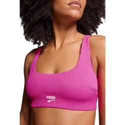 Haut de bikini à encolure côtelée dégagée pour femme PUMA Neon Pink