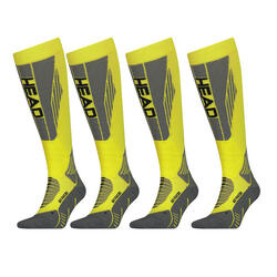 Lote de 4 paires de chaussettes de ski montantes unisexes HEAD Racer Neon Yellow