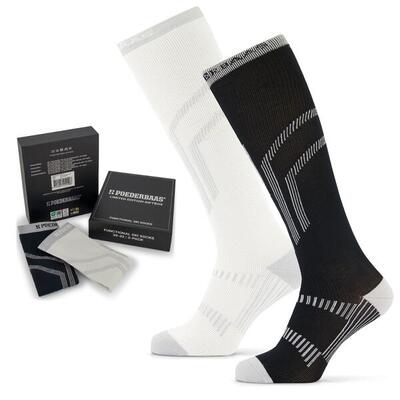 Poederbaas skisokken giftbox 2-pack black/white