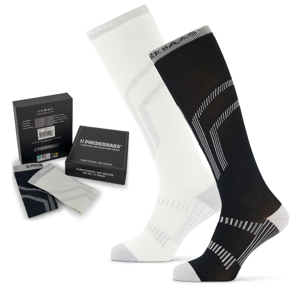 Poederbaas - Poederbaas Chaussettes De Ski Giftbox 2-pack Noir/blanc - Chaussettes - Noir - 43/46 - Decathlon