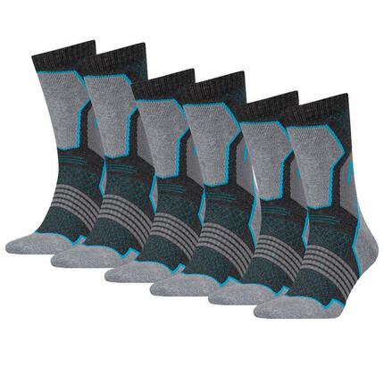 Lot de 6 paires de chaussettes de randonnée mi-mollet unisexes Grise/Bleu
