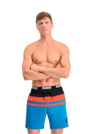 Short de bain mi-long rayé pour hommes PUMA Swim Heritage Mid Bleu Combo
