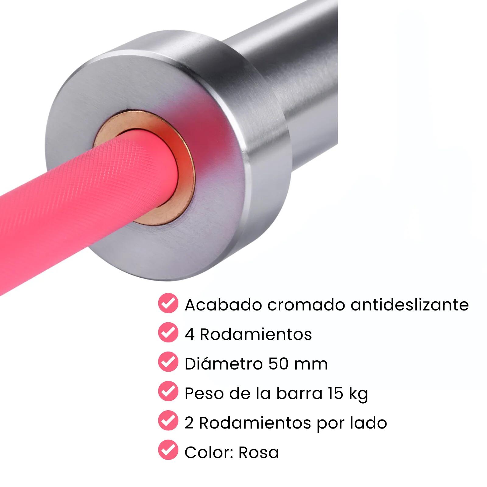 Barre Olympique Musculation Fitness Tech 200cm x 50mm 4 Roulements Rose 3/8