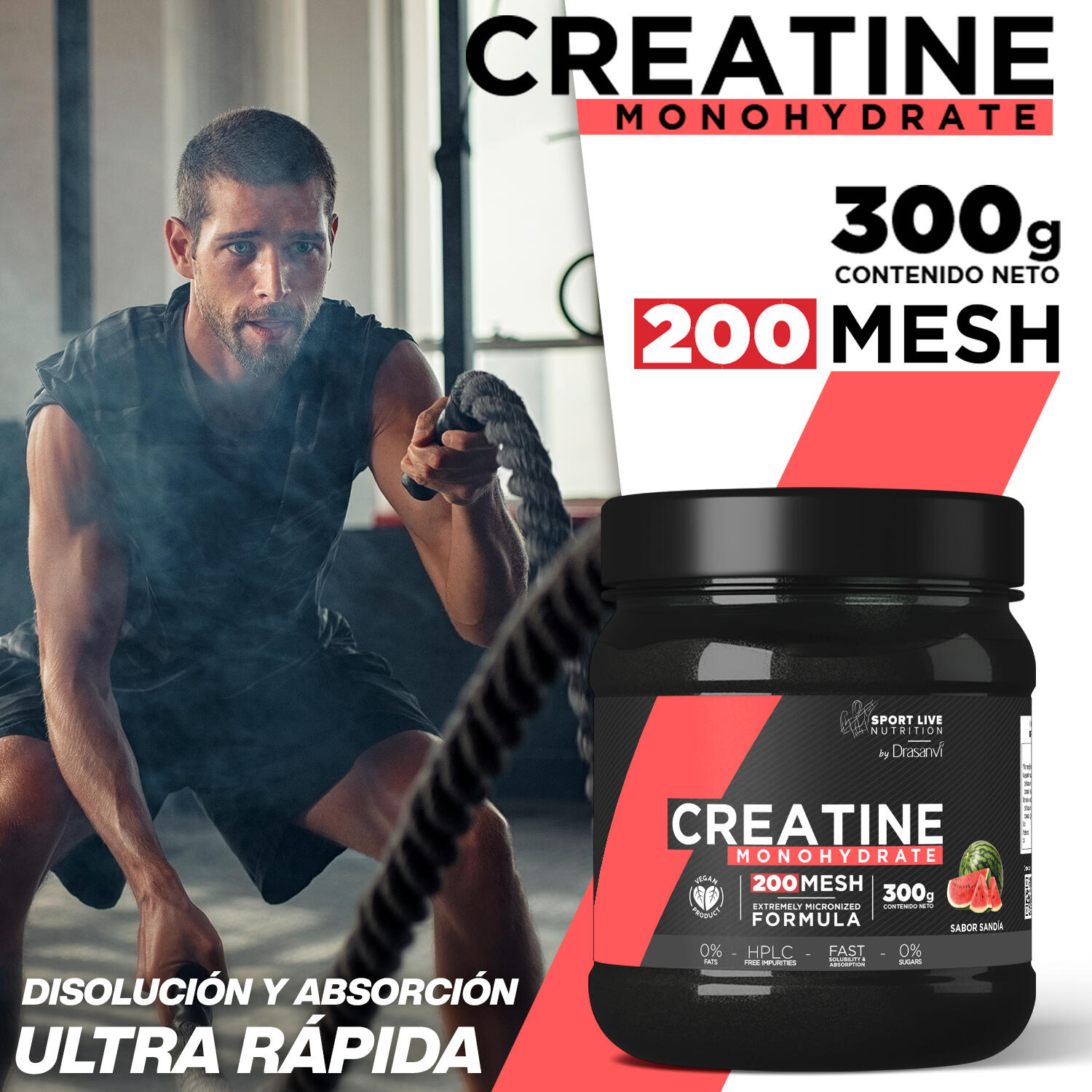 Creatina 200 MESH 300 g Sabor Sandía – Sport Live Drasanvi 3/7