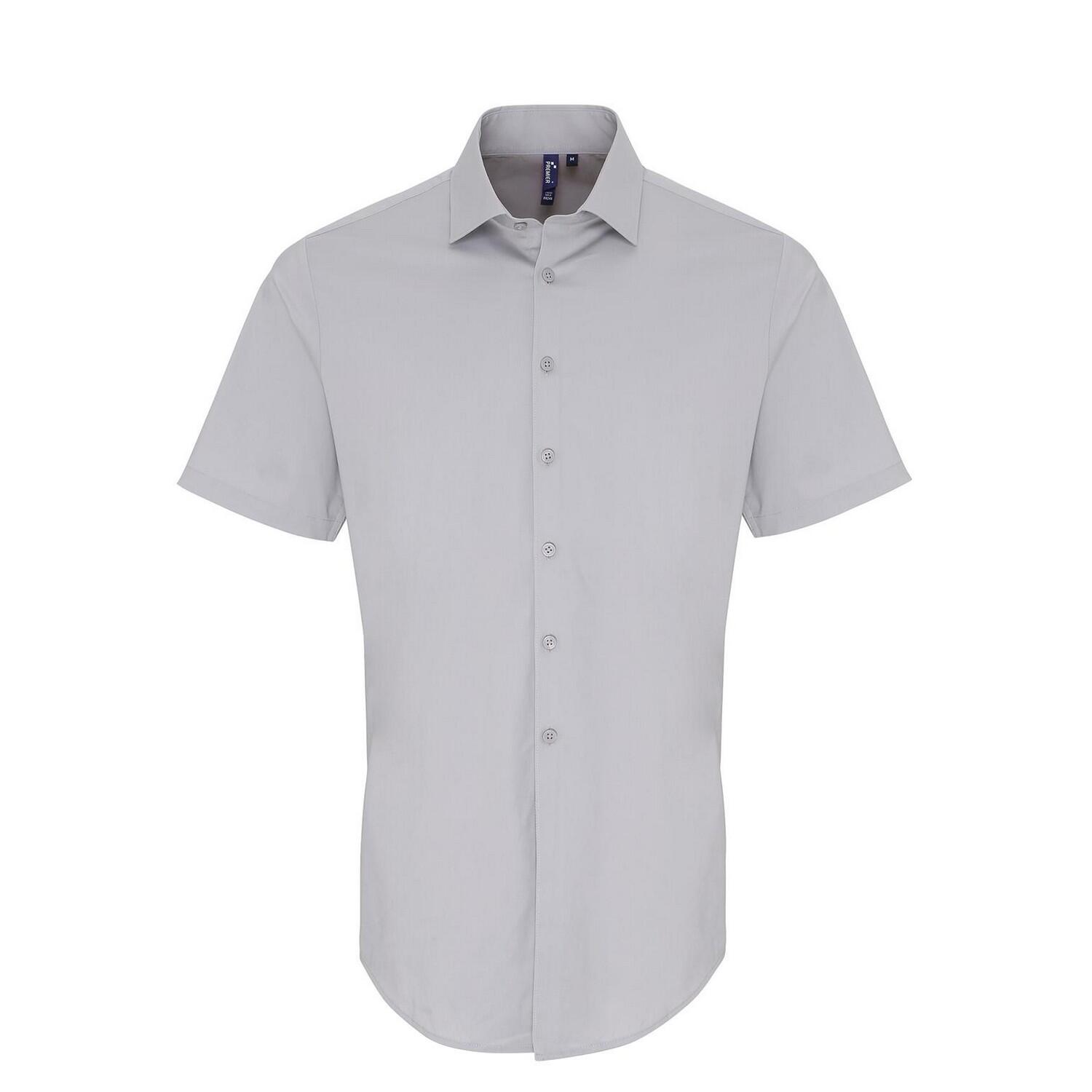 Premier Mens Poplin Stretch Short-Sleeved Shirt