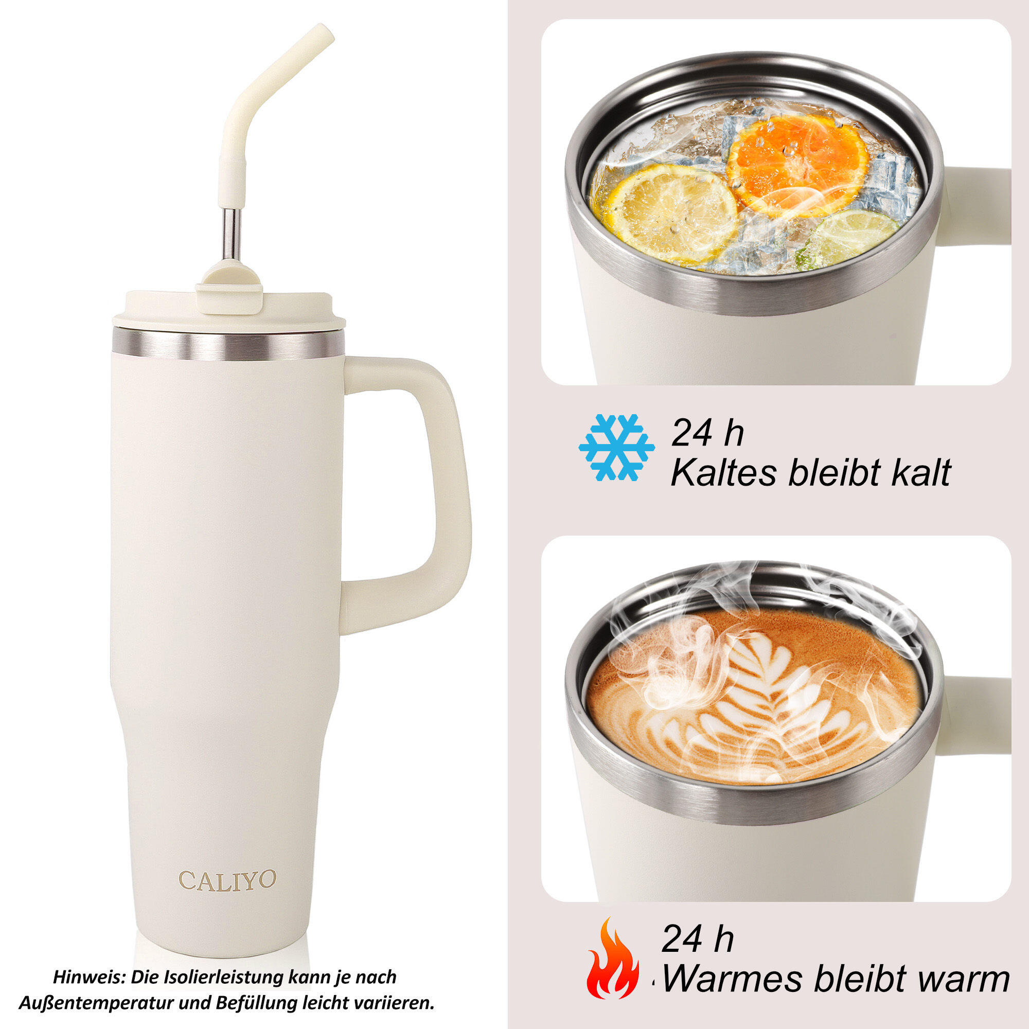 Thermobecher Weiß 1,2 Liter extrem Isolierend Kaffee Becher Heiß Kalt 7/7