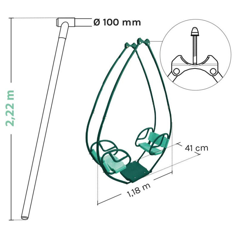 Balancelle face à face double pour portique bois rond 5/5
