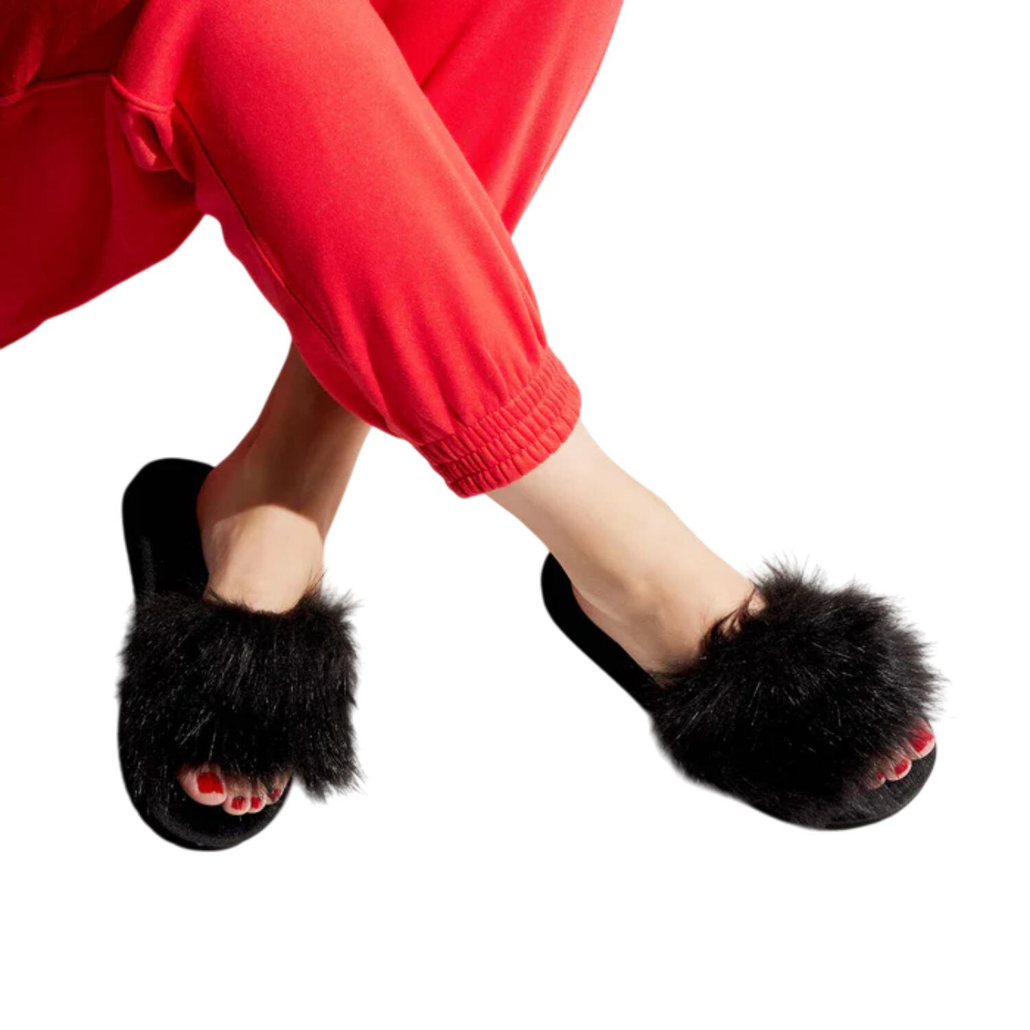 Vrouwen Flip Flop Harige Zwembad Camping Slippers 5/5