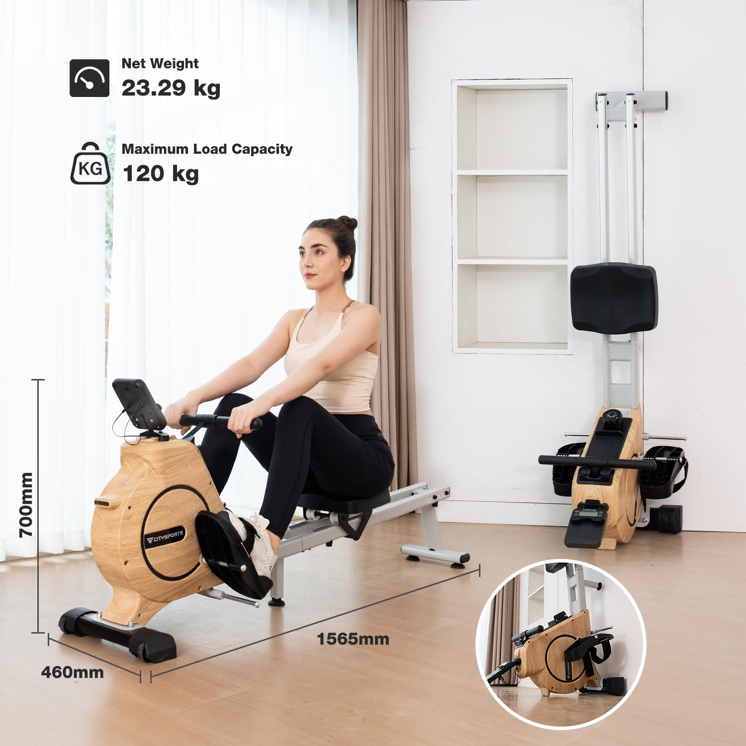 Vogatore Magnetico Per Casa Con Monitor LCD - Vogatore Pieghevole Fitness Con 16 Livelli Di Resistenza E Capacità 160 Kg - 5