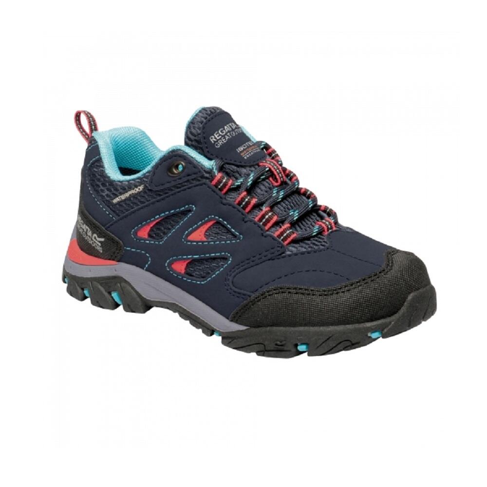 Childrens Kids Holcombe Low Junior Hiking Boots Navy Fiery Coral REGATTA Decathlon