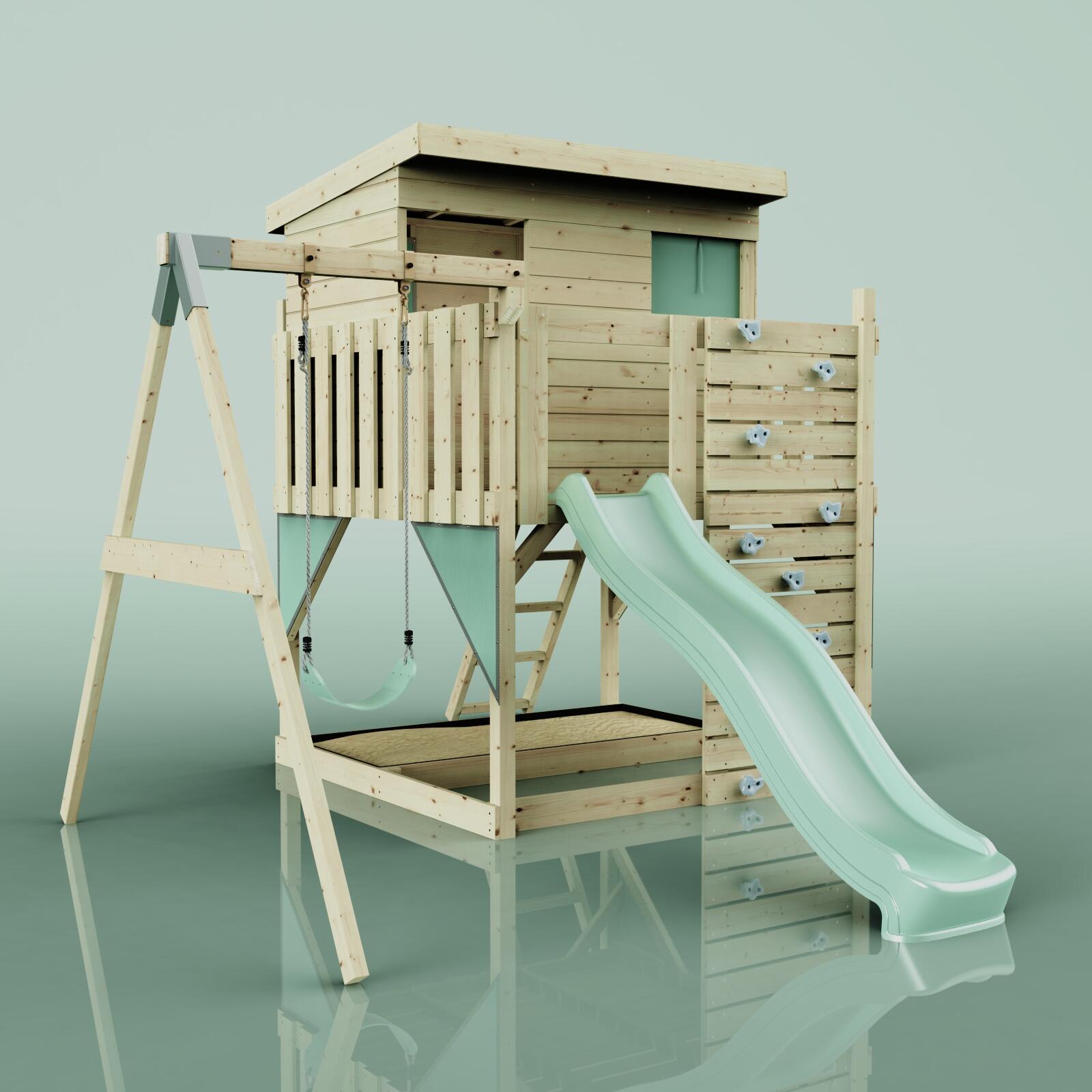 Spielturm Tjorven mit Kinderschaukel in Mintgrün - 415 × 306 × 260 cm 6/6