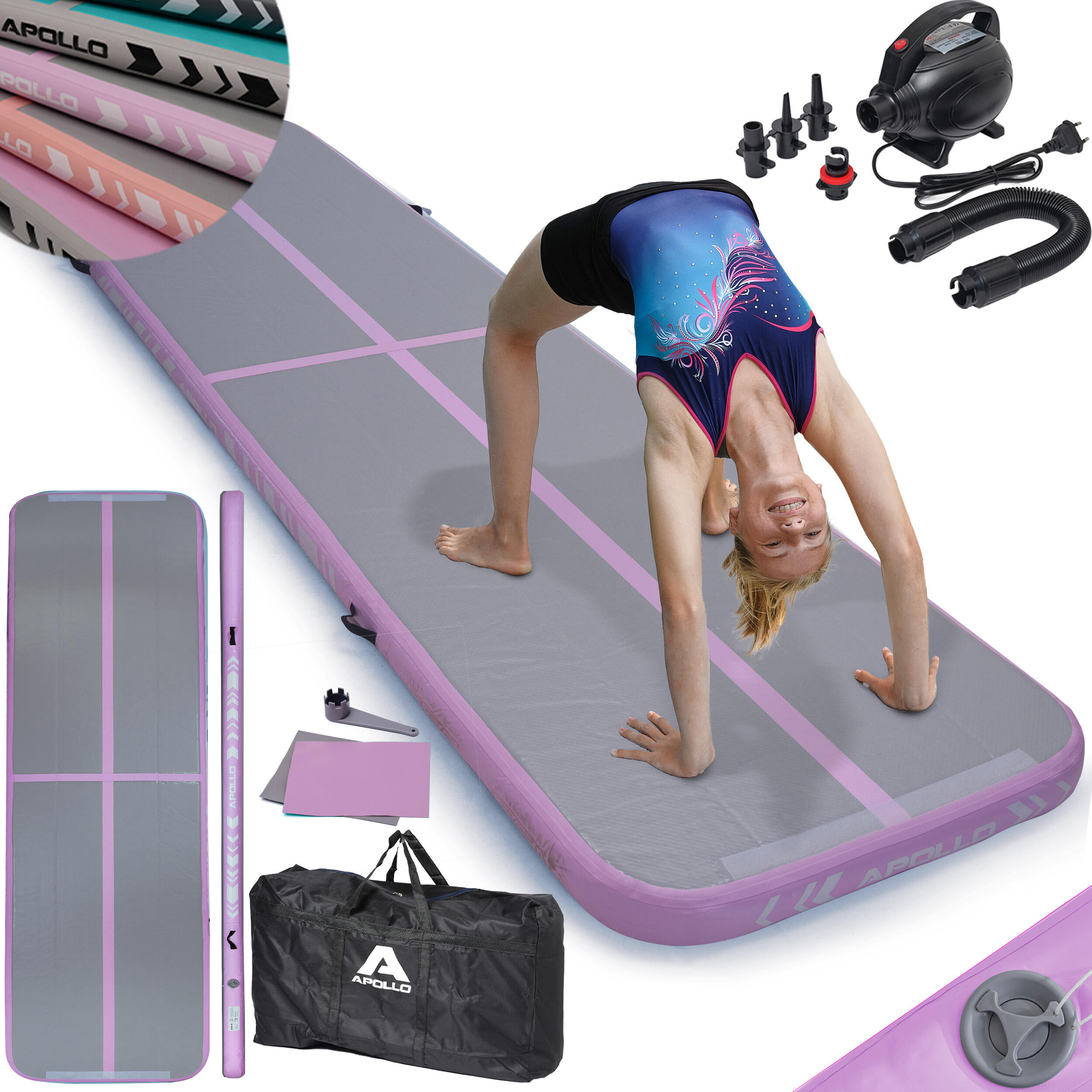 Apollo - Tapis Gonflable Air Mat Pro – Airtrack Pour Gymnastique Et Yoga 3–4 m - Tapis De Gymnastique - Gris|rose - 3 M - Decathlon