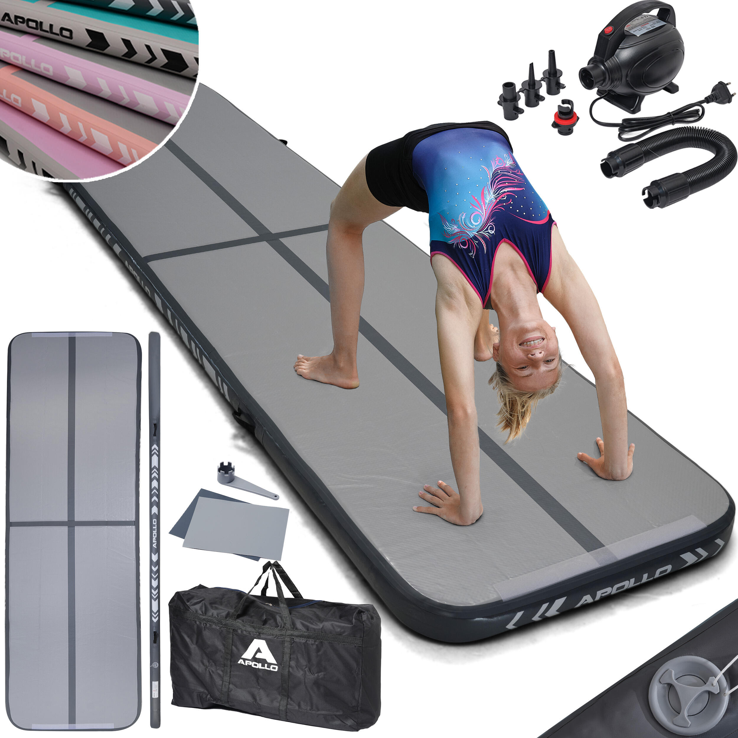Apollo - Tapis Gonflable Air Mat Pro – Airtrack Pour Gymnastique Et Yoga 3–4 m - Tapis De Gymnastique - Gris - 4 M - Decathlon
