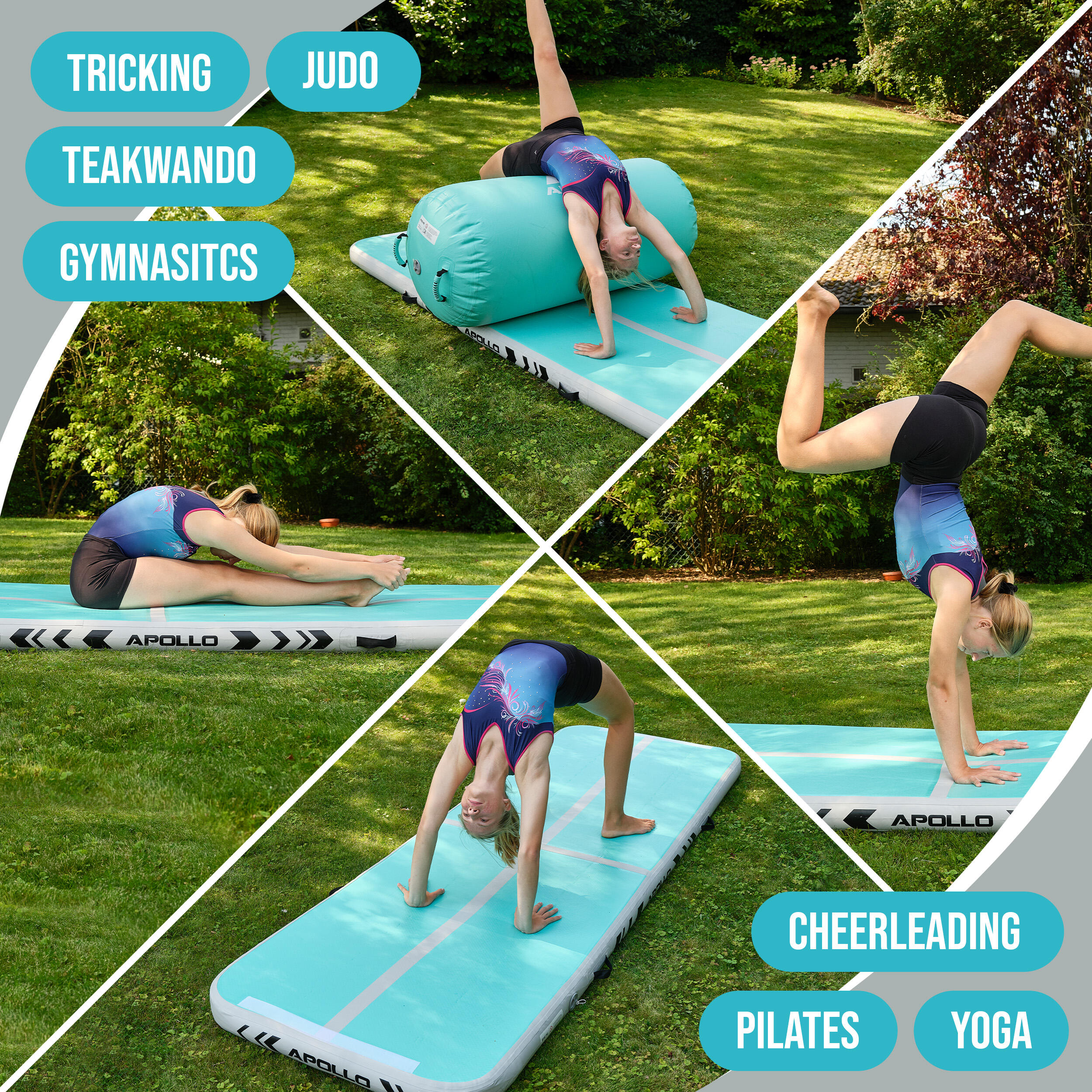 AirMat Nordic Air Mat droogloopmat 3 m / 4,0 m / 4,9 m / 6 m / 7,9 m met elektrische luchtpomp, opblaasbare gymnastiekmat voor thuis, beste voor gymnastiek, cheerleading, yoga, tumbling-mat (3 m