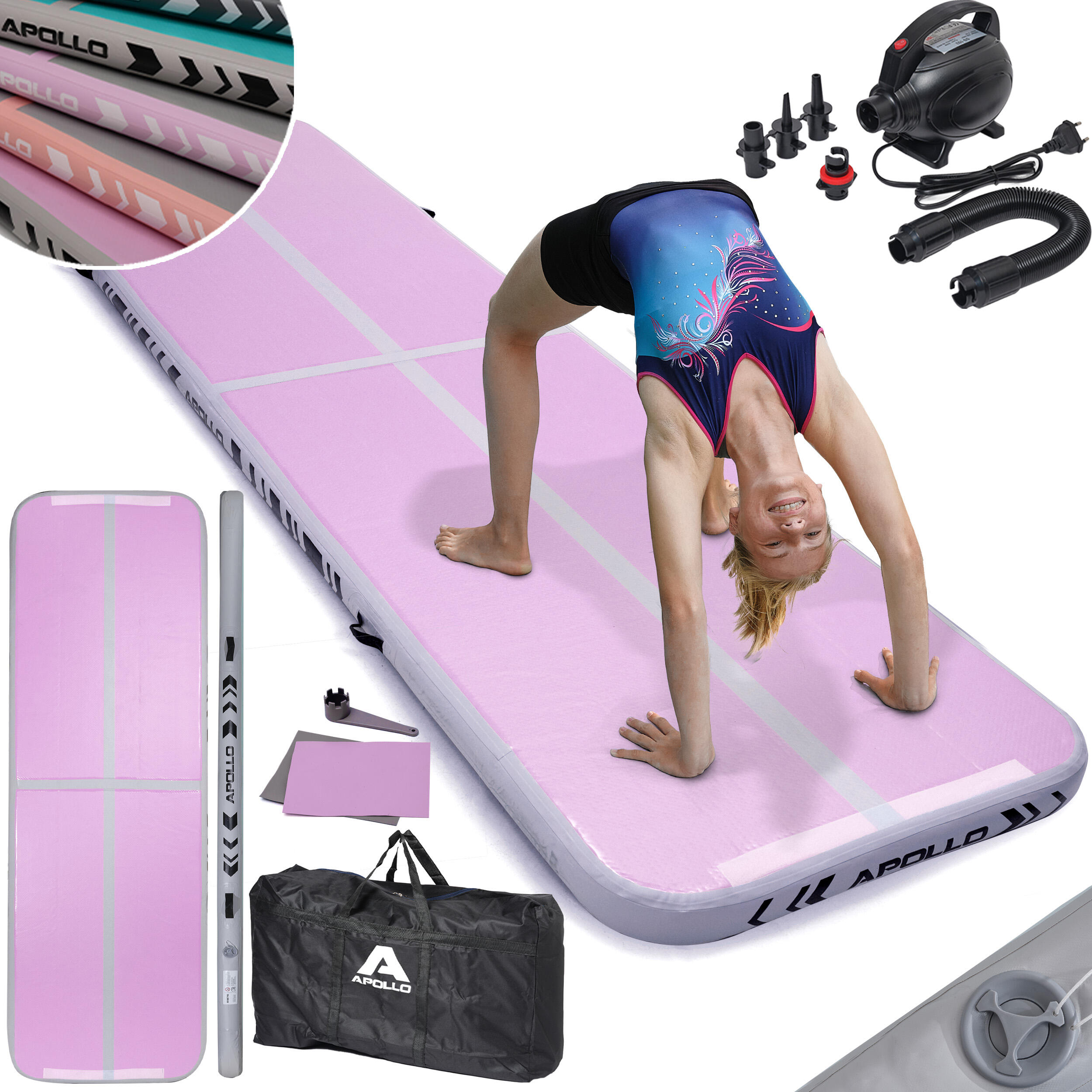 Apollo - Tapis Gonflable Air Mat Pro – Airtrack Pour Gymnastique Et Yoga 3–4 m - Tapis De Gymnastique - Rose - 4 M - Decathlon