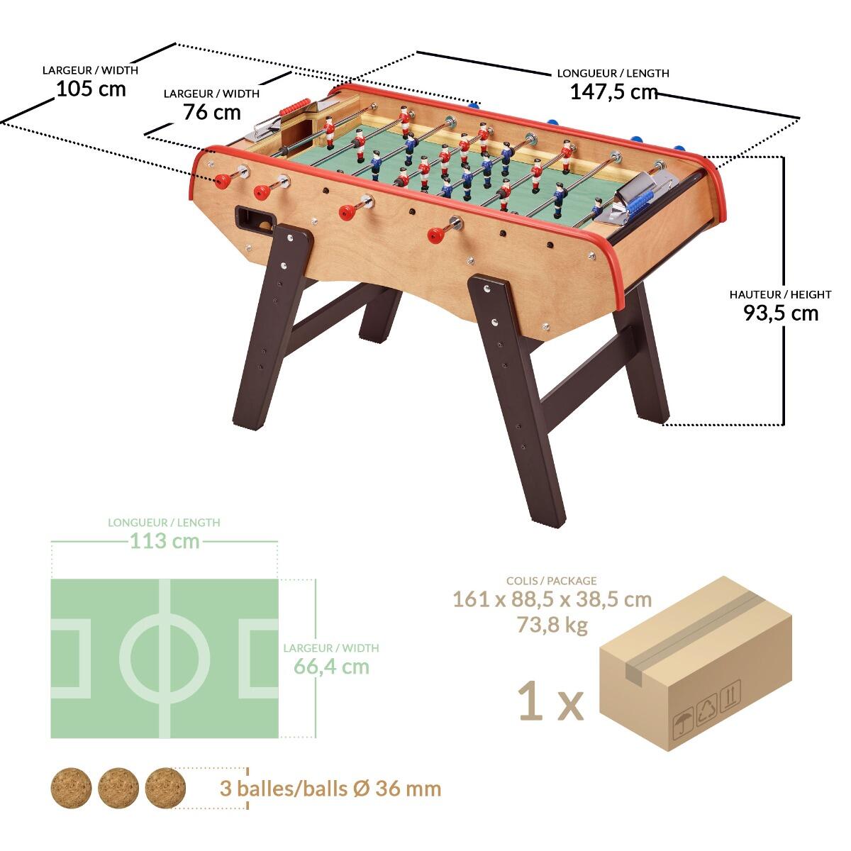 Premium Tischfußball aus Holz mit Teleskopstangen für 2–4 Spieler 4/5