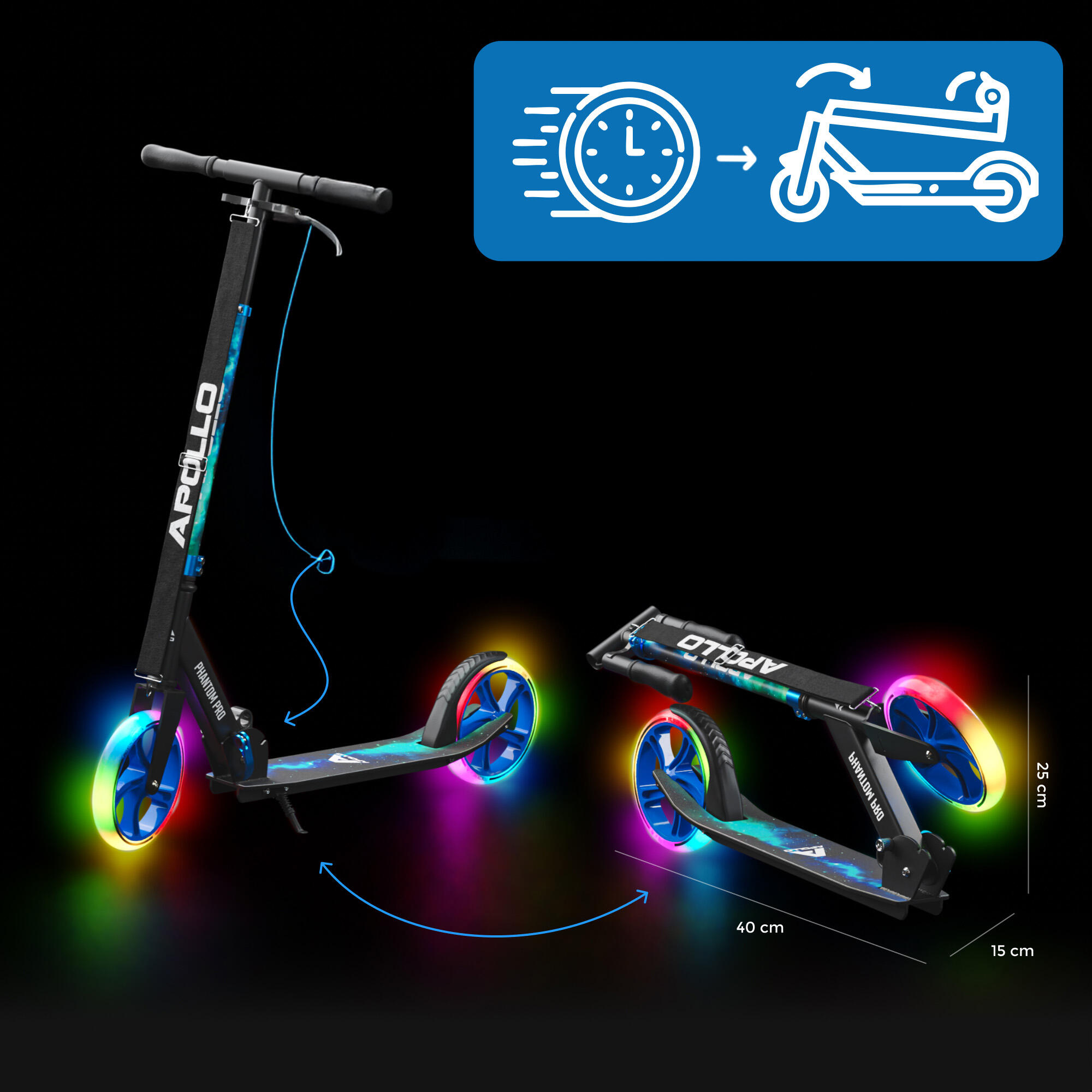 Apollo Trottinette Phantom Pro – Enfant pliable, roues LED 200 mm 2/6